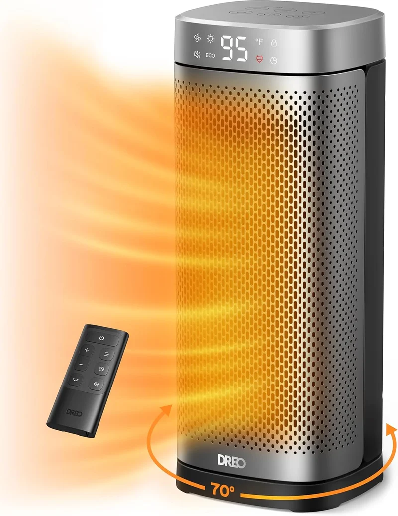 1500W Fast Heating Portable Heaters w/ Remote, Large PTC Ceramic Electric, 12H Timer, 70° Oscillation, Overheat Protection, Safety Heat - Silver