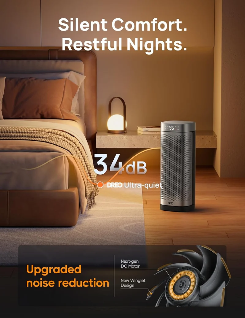 1500W Fast Heating Portable Heaters w/ Remote, Large PTC Ceramic Electric, 12H Timer, 70° Oscillation, Overheat Protection, Safety Heat - Silver