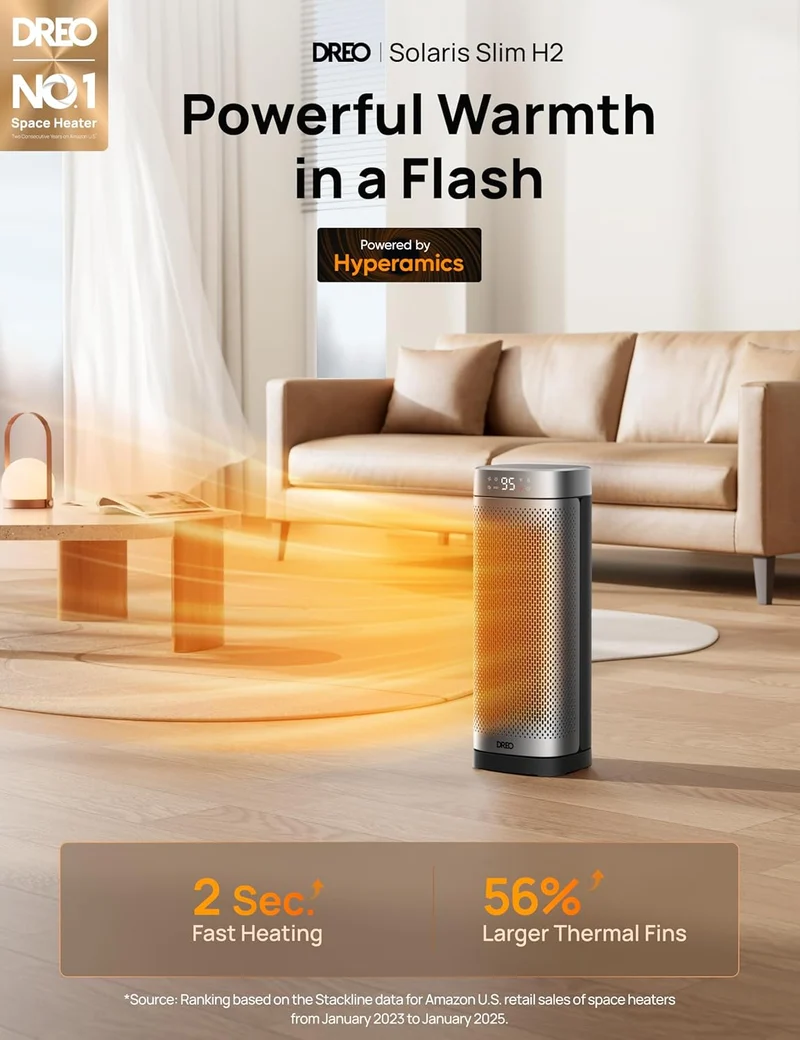 1500W Fast Heating Portable Heaters w/ Remote, Large PTC Ceramic Electric, 12H Timer, 70° Oscillation, Overheat Protection, Safety Heat - Silver