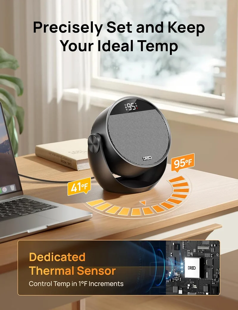 Space Heater 1500W, 60° Adjustable Tilt, 10.5ft/s Portable Electric Heaters for Indoor Use w/ Thermostat, 8 Safety Protections, 3 Modes, Remote - Black