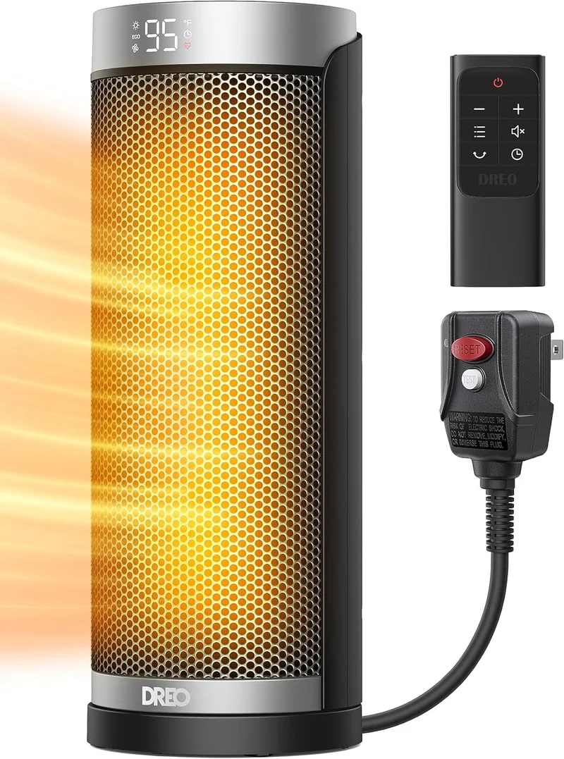 Space Heater Indoor, 70°Oscillating, 5 Modes, Remote for Home Bedroom, 12H Timer, with ALCI Safety Plug