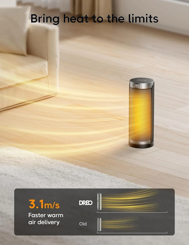 Space Heater Indoor, 70°Oscillating, 5 Modes, Remote for Home Bedroom, 12H Timer, with ALCI Safety Plug