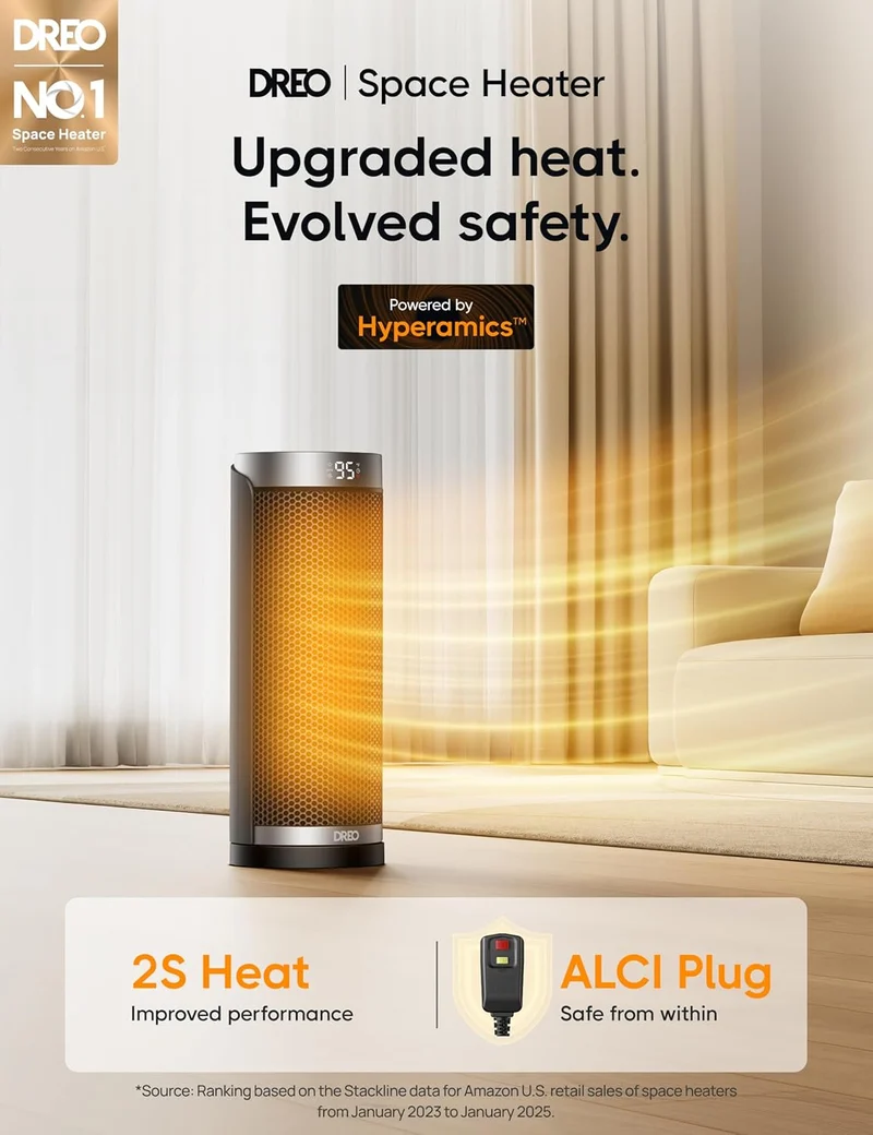 Space Heater Indoor, 70°Oscillating, 5 Modes, Remote for Home Bedroom, 12H Timer, with ALCI Safety Plug