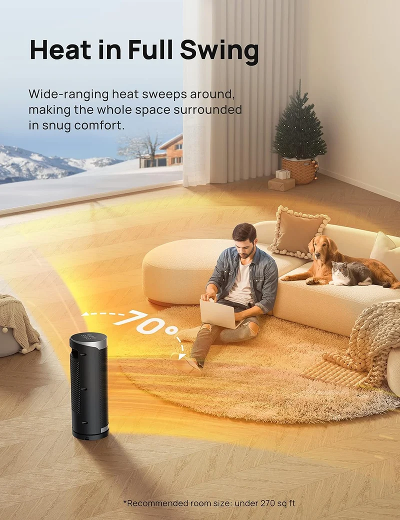 Space Portable Heaters for Indoor Use, Electric Heater w/ Remote 16 inch Upgraded 1500W Fast Heating w/ Thermostat, 70°Oscillating