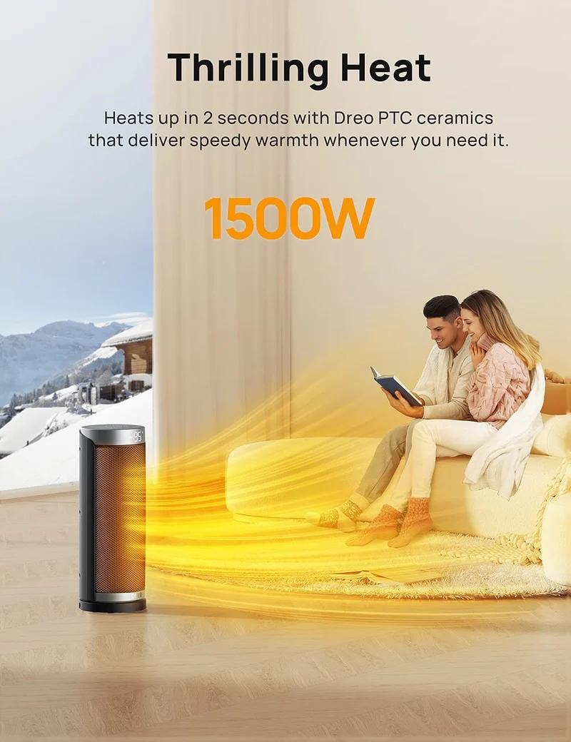 Space Portable Heaters for Indoor Use, Electric Heater w/ Remote 16 inch Upgraded 1500W Fast Heating w/ Thermostat, 70°Oscillating