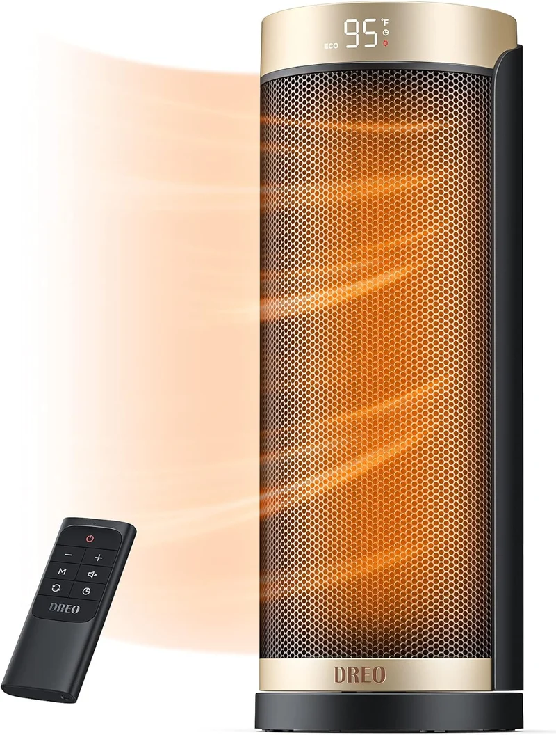 Space Heater, 1500W Electric Heaters for Indoor Use w/ Thermostat, 70° Oscillation, 8 Safety Protections, 5 Modes, Remote, 12H Timer