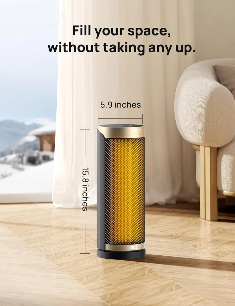 Space Heater, 1500W Electric Heaters for Indoor Use w/ Thermostat, 70° Oscillation, 8 Safety Protections, 5 Modes, Remote, 12H Timer