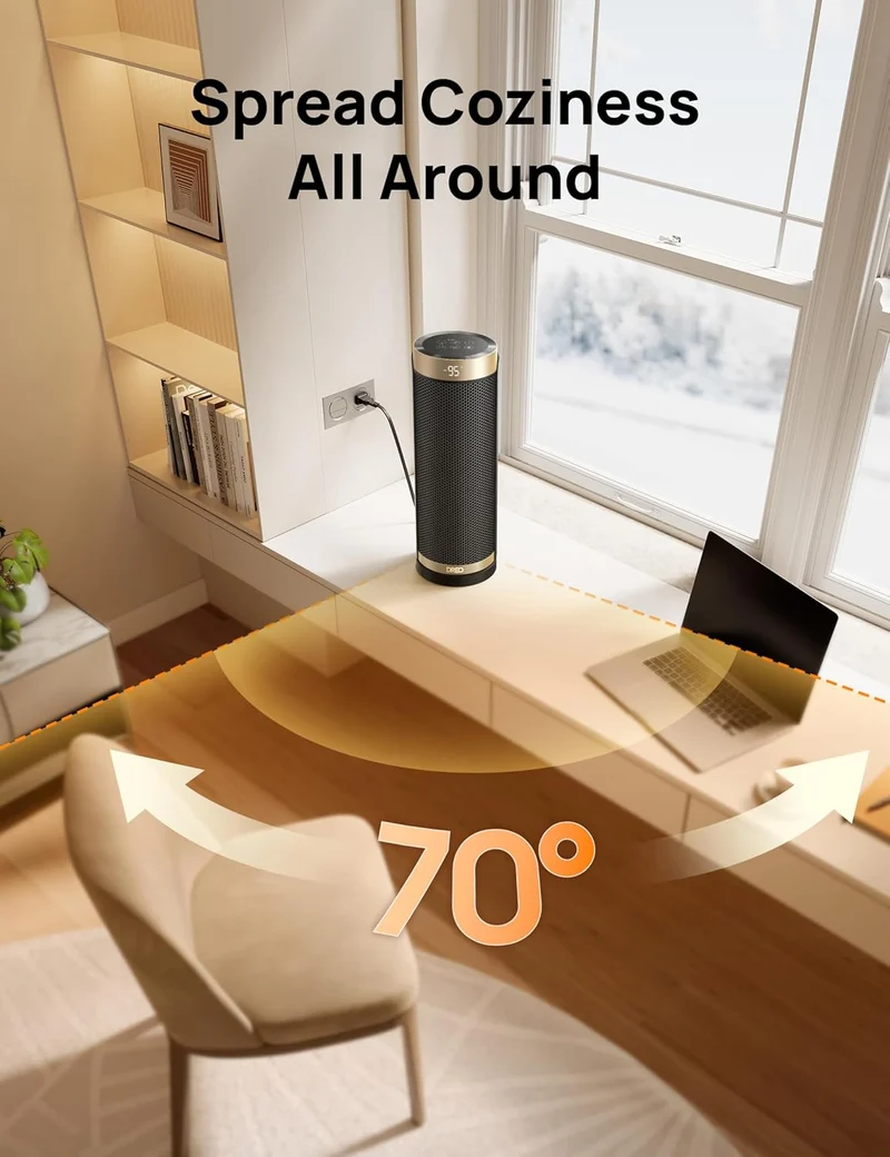 Space Heater, 1500W Electric Heaters for Indoor Use w/ Thermostat, 70° Oscillation, 8 Safety Protections, 5 Modes, Remote, 12H Timer