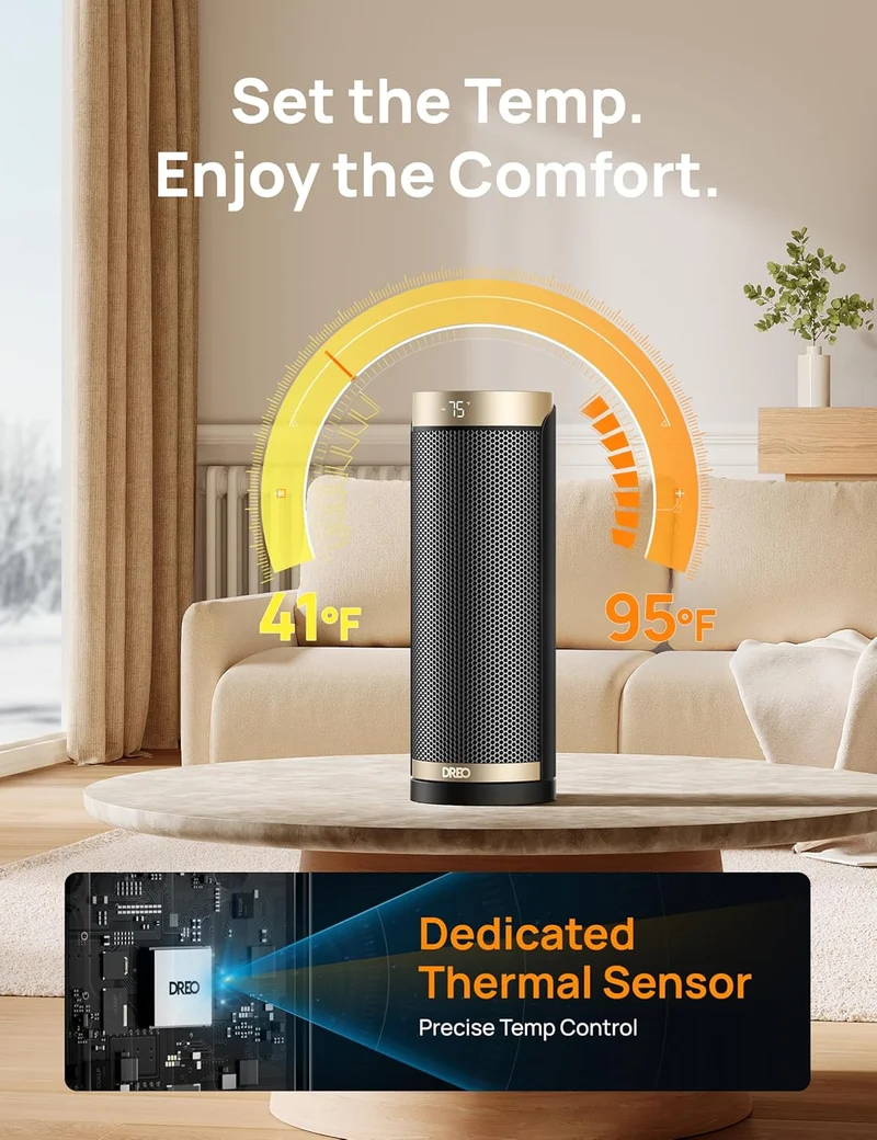 Space Heater, 1500W Electric Heaters for Indoor Use w/ Thermostat, 70° Oscillation, 8 Safety Protections, 5 Modes, Remote, 12H Timer