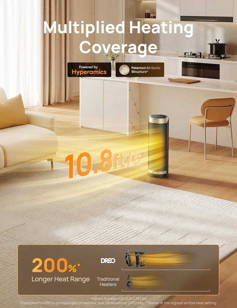 Space Heater, 1500W Electric Heaters for Indoor Use w/ Thermostat, 70° Oscillation, 8 Safety Protections, 5 Modes, Remote, 12H Timer