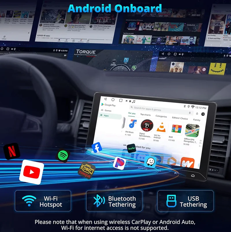 10" Double Din Car Stereo w/ Backup Camera, Wireless CarPlay & Android Auto, GPS Navigation, WiFi/Bluetooth/USB, 24-Band EQ DSP/FM/LRV, MirrorLink