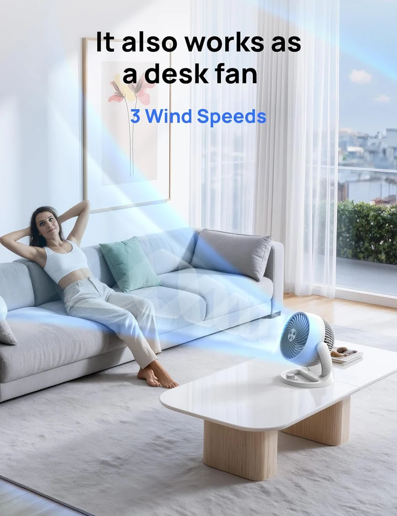 12" Desk Fan 70ft Powerful Airflow, 28db Quiet Table Air Circulator for Whole Room, 120° Adjustable Tilt, 3 Speeds - White