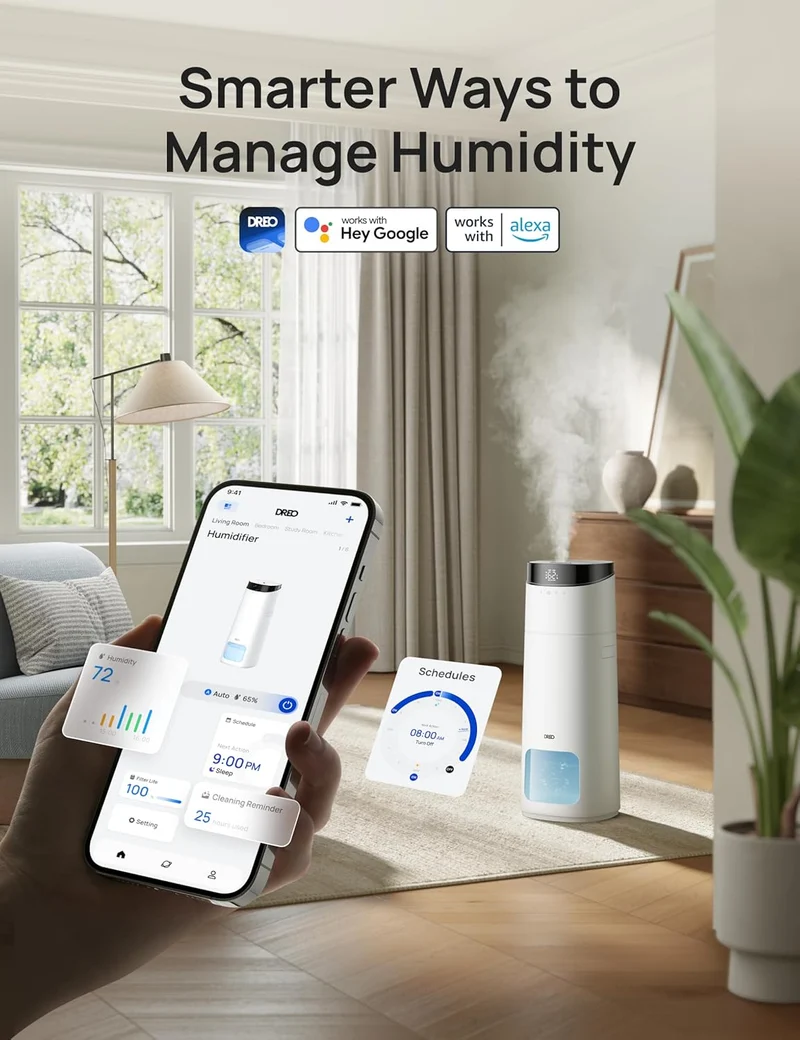 16L Smart Humidifier Large Room 1000 ft², 130H Cool Mist Air Humidifiers Top Fill, Remote/Touch/Voice & APP Control, Self-Cleaning Tank, 30dB, RGB Light - White