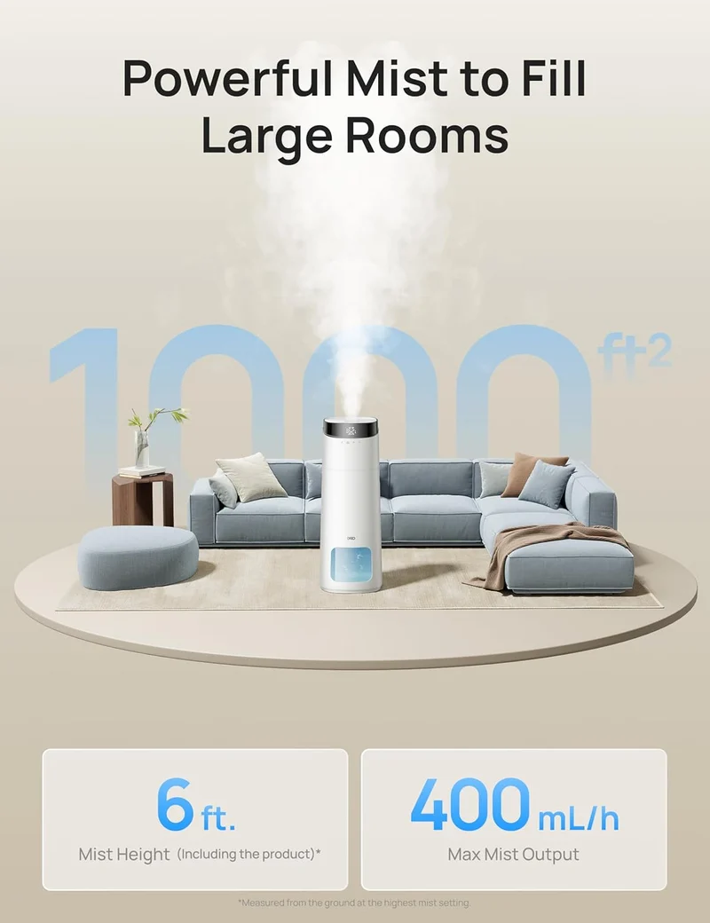 16L Smart Humidifier Large Room 1000 ft², 130H Cool Mist Air Humidifiers Top Fill, Remote/Touch/Voice & APP Control, Self-Cleaning Tank, 30dB, RGB Light - White