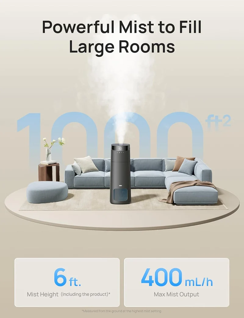 16L Smart Humidifier Large Room 1000 ft², 130H Cool Mist Air Humidifiers Top Fill, Remote/Touch/Voice & APP Control, Self-Cleaning Tank, 30dB, RGB Light - Grey