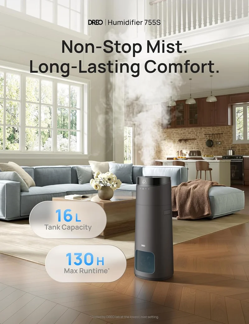16L Smart Humidifier Large Room 1000 ft², 130H Cool Mist Air Humidifiers Top Fill, Remote/Touch/Voice & APP Control, Self-Cleaning Tank, 30dB, RGB Light - Grey