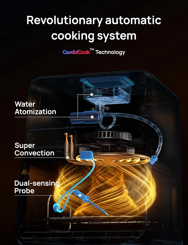 Chef Maker Combi Smart Air Fryer Cooker with Cook probe, Water Atomizer, 3 professional cooking modes, 6 QT