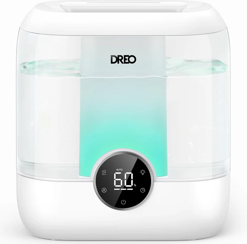 6L Top Fill Humidifiers 60H Runtime Quiet Supersized Cool Mist Air for Large Room Night Light, Easy to Clean, Precise Humidity Control - White