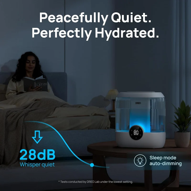 6L Top Fill Humidifiers 60H Runtime Quiet Supersized Cool Mist Air for Large Room Night Light, Easy to Clean, Precise Humidity Control - White