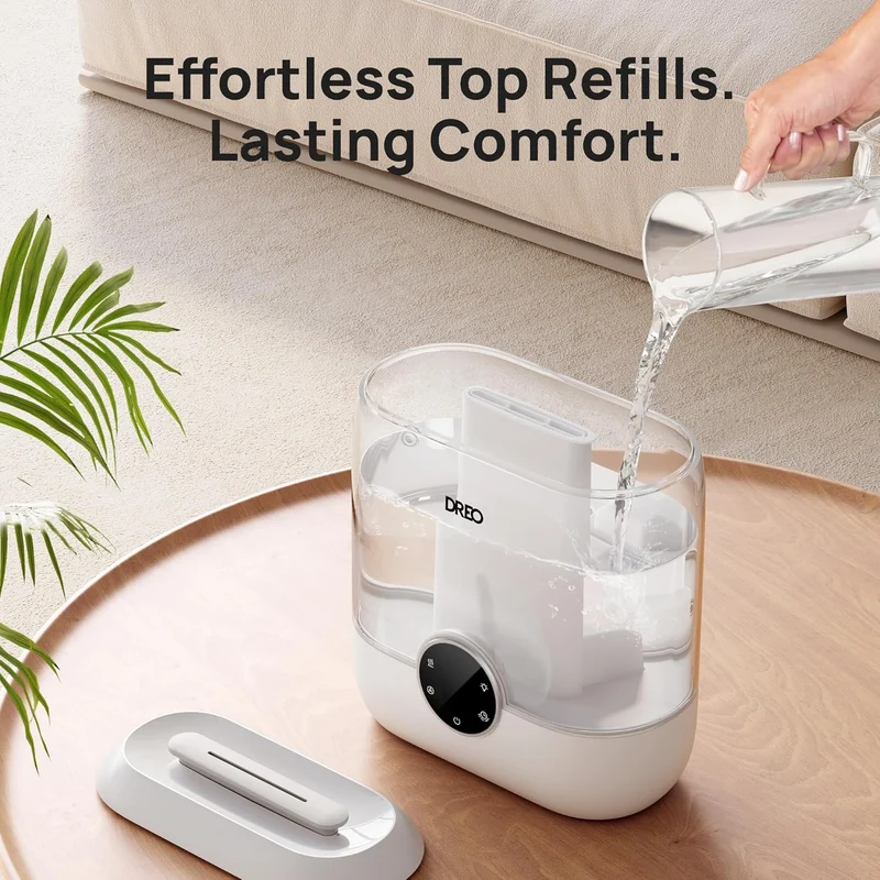 6L Top Fill Humidifiers 60H Runtime Quiet Supersized Cool Mist Air for Large Room Night Light, Easy to Clean, Precise Humidity Control - White