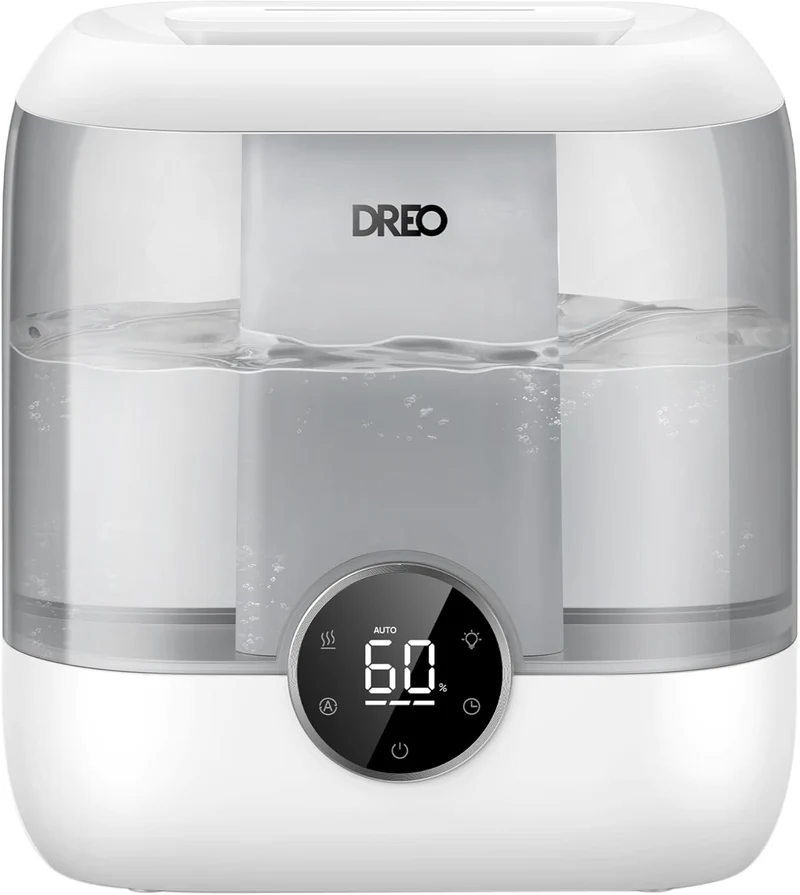 6L Top Fill Humidifiers 60H Runtime Quiet Supersized Cool Mist Air for Large Room Night Light, Easy to Clean, Precise Humidity Control - Gray