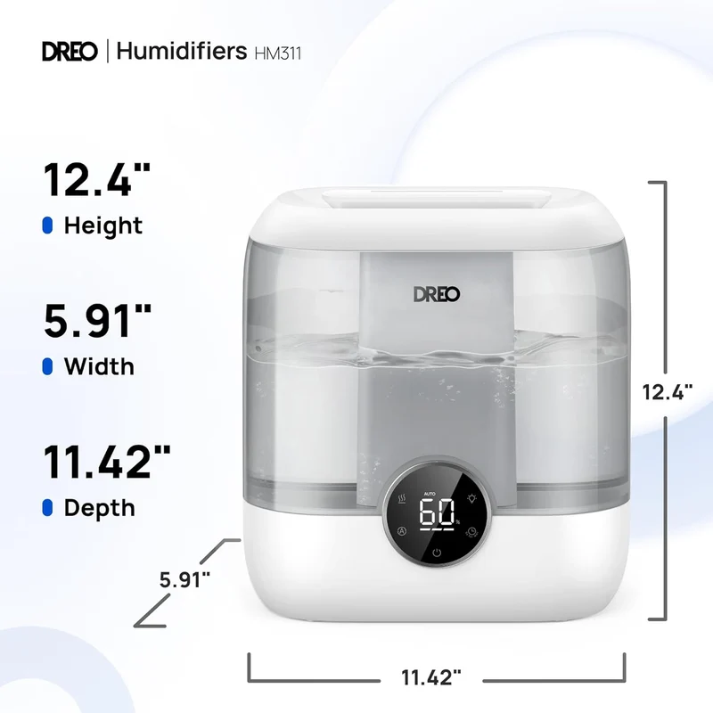6L Top Fill Humidifiers 60H Runtime Quiet Supersized Cool Mist Air for Large Room Night Light, Easy to Clean, Precise Humidity Control - Gray
