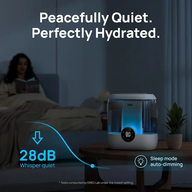 6L Top Fill Humidifiers 60H Runtime Quiet Supersized Cool Mist Air for Large Room Night Light, Easy to Clean, Precise Humidity Control - Gray