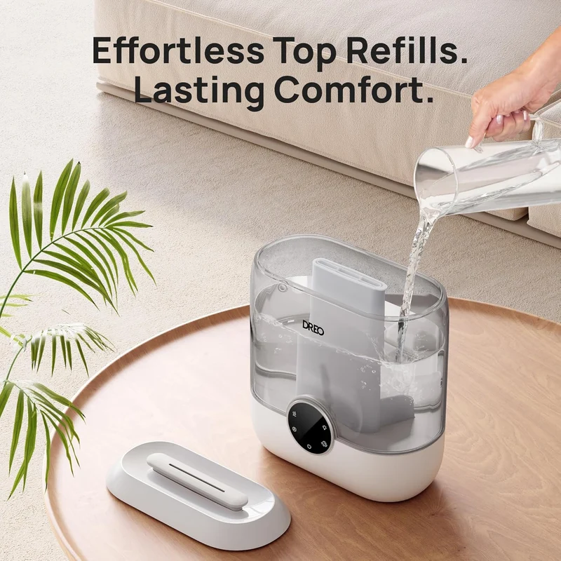 6L Top Fill Humidifiers 60H Runtime Quiet Supersized Cool Mist Air for Large Room Night Light, Easy to Clean, Precise Humidity Control - Gray