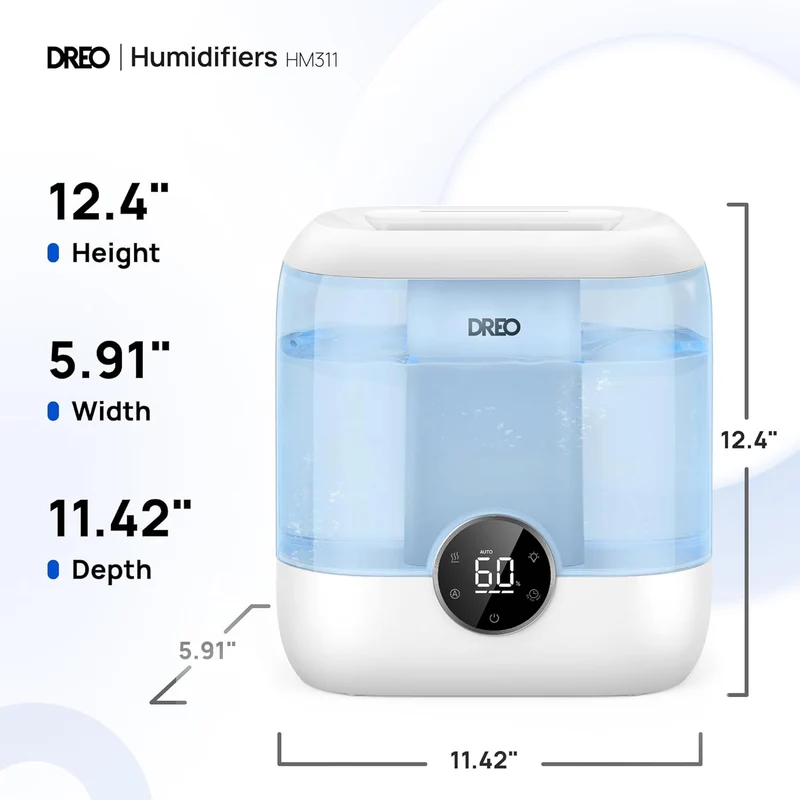 6L Top Fill Humidifiers 60H Runtime Quiet Supersized Cool Mist Air for Large Room Night Light, Easy to Clean, Precise Humidity Control - Blue