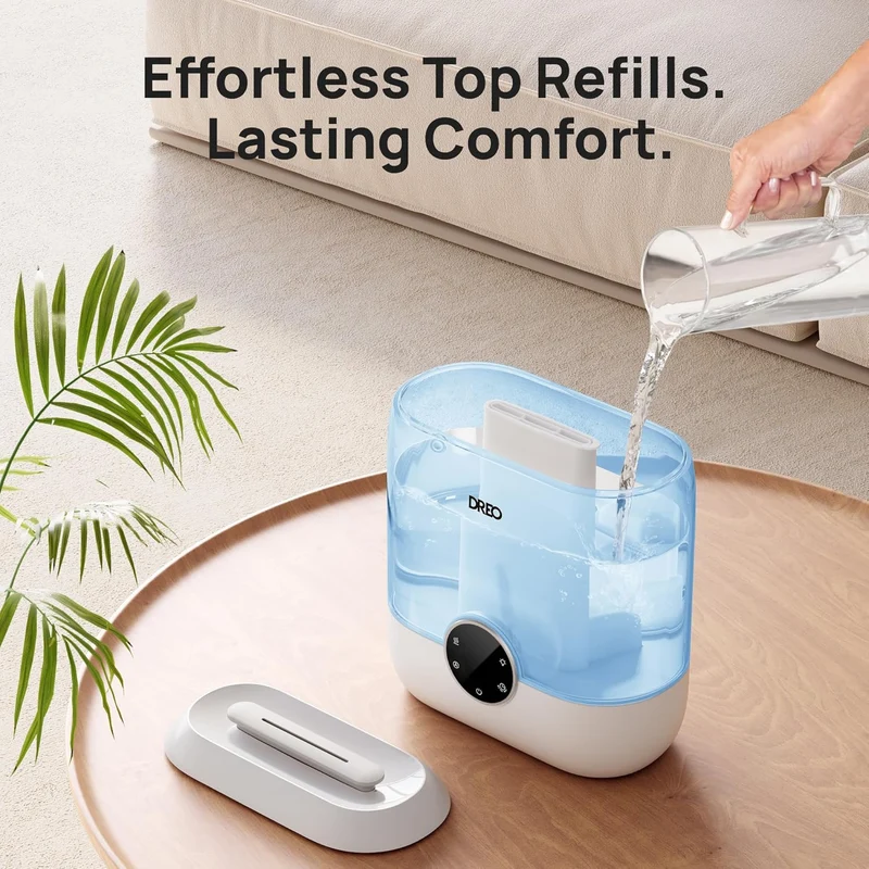 6L Top Fill Humidifiers 60H Runtime Quiet Supersized Cool Mist Air for Large Room Night Light, Easy to Clean, Precise Humidity Control - Blue