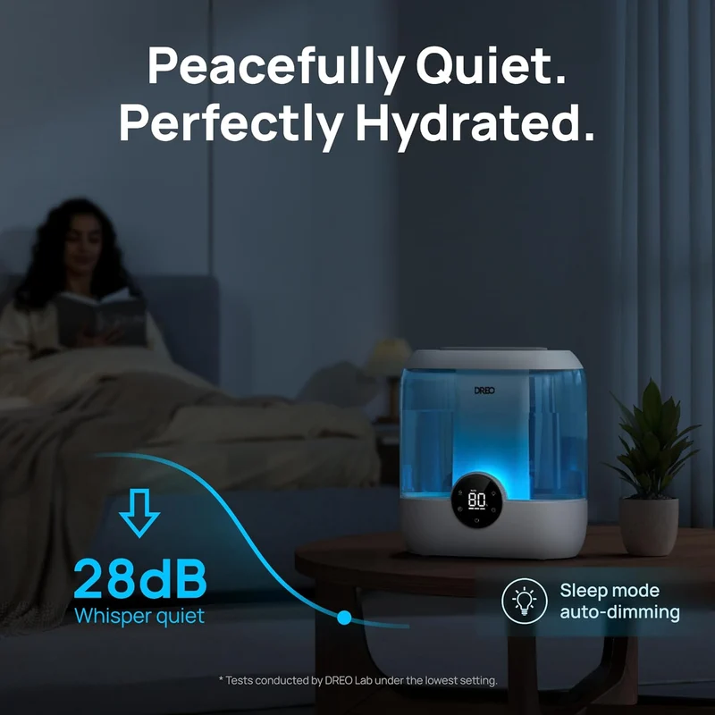 6L Top Fill Humidifiers 60H Runtime Quiet Supersized Cool Mist Air for Large Room Night Light, Easy to Clean, Precise Humidity Control - Blue
