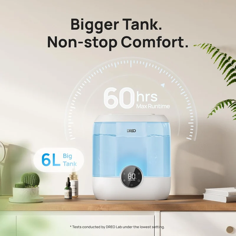6L Top Fill Humidifiers 60H Runtime Quiet Supersized Cool Mist Air for Large Room Night Light, Easy to Clean, Precise Humidity Control - Blue
