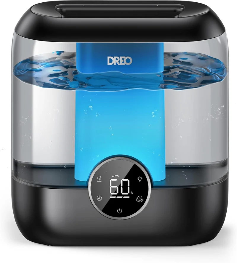 6L Top Fill Humidifiers 60H Runtime Quiet Supersized Cool Mist Air for Large Room Night Light, Easy to Clean, Precise Humidity Control - Black