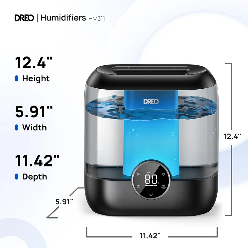 6L Top Fill Humidifiers 60H Runtime Quiet Supersized Cool Mist Air for Large Room Night Light, Easy to Clean, Precise Humidity Control - Black