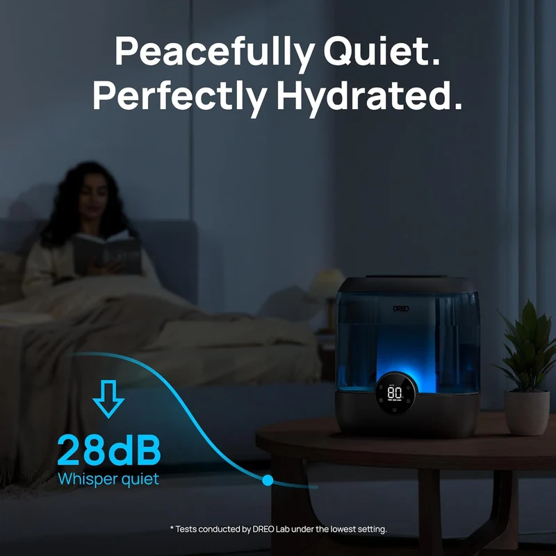 6L Top Fill Humidifiers 60H Runtime Quiet Supersized Cool Mist Air for Large Room Night Light, Easy to Clean, Precise Humidity Control - Black