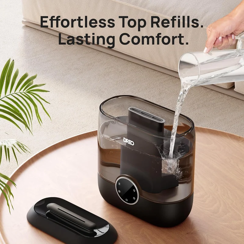 6L Top Fill Humidifiers 60H Runtime Quiet Supersized Cool Mist Air for Large Room Night Light, Easy to Clean, Precise Humidity Control - Black