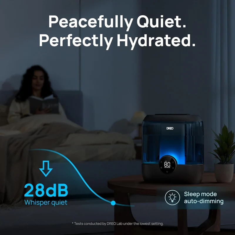6L Top Fill Humidifiers 60H Runtime Quiet Supersized Cool Mist Air for Large Room Night Light, Easy to Clean, Precise Humidity Control - Black