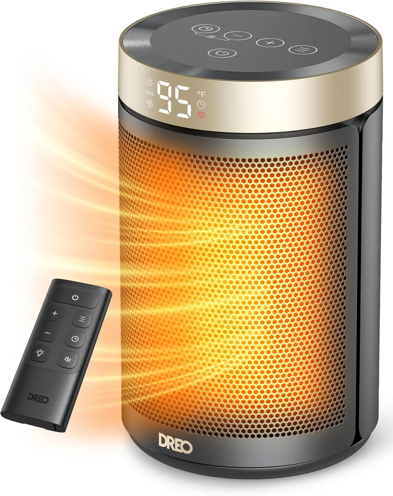 Portable Space Heater for Indoor Use w/ Thermostat, Digital Display, 1-12H Timer, Eco Mode and Fan Mode, 1500W PTC Ceramic