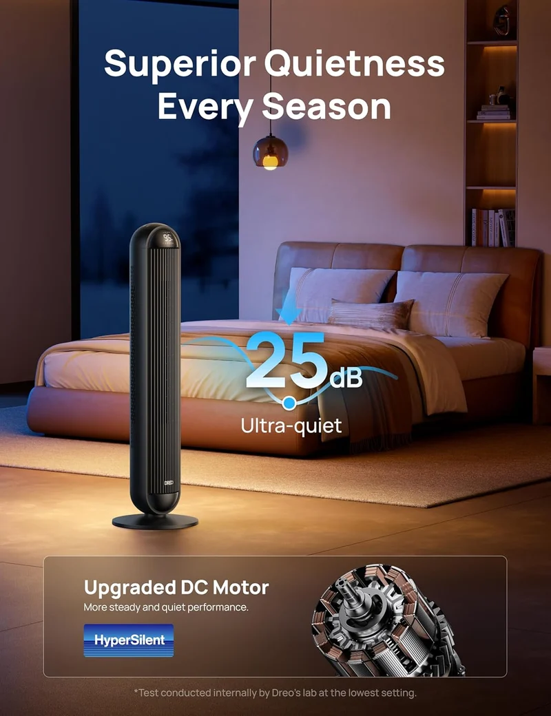 Tower Fan and Heater Combo, 29.2ft/s Standing 17 Levels, 6 Modes, 120° Oscillation, 42 Inch, 12H Timer, 25dB Quiet, w/ Remote, for Office, Large Room - Black