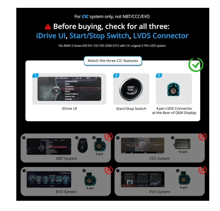 12.3" Android Car Stereo Compatible w/ BMW 3 Series E90 E91 E92 E93 2008-2012 CIC System, Wireless CarPlay & Android Auto, 4G LTE,GPS Tracking, Dual BT
