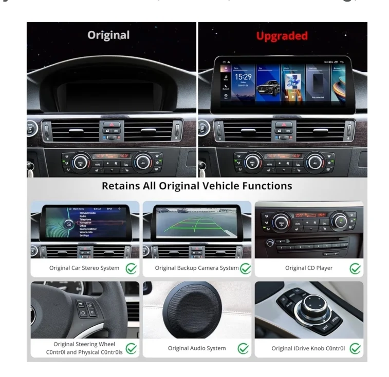 12.3" Android Car Stereo Compatible w/ BMW 3 Series E90 E91 E92 E93 2008-2012 CIC System, Wireless CarPlay & Android Auto, 4G LTE,GPS Tracking, Dual BT