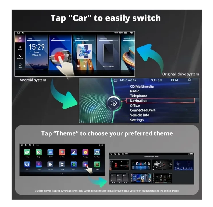 12.3" Android Car Stereo Compatible w/ BMW 3 Series E90 E91 E92 E93 2008-2012 CIC System, Wireless CarPlay & Android Auto, 4G LTE,GPS Tracking, Dual BT