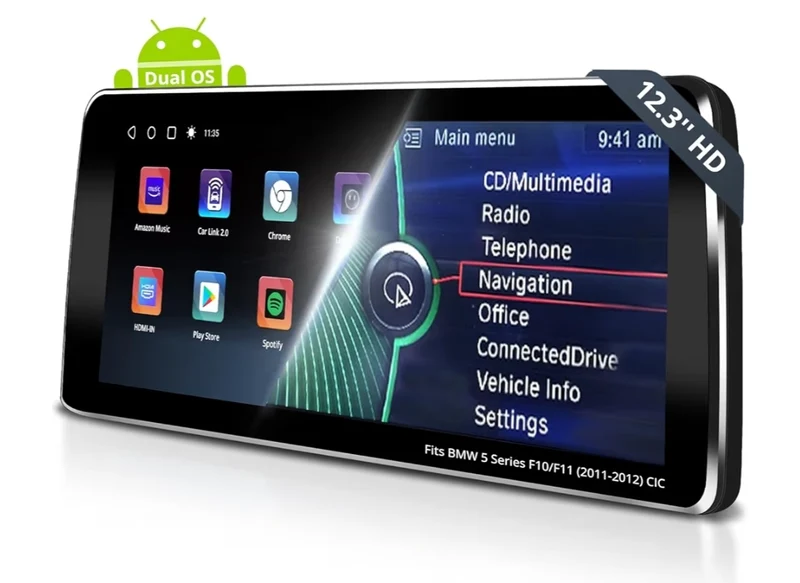 12.3" Androrid Head Unit Compatible w/ BMW 5 Series F10 F11 2011-2012 CIC System, 6G+128G, GPS Tracking, Wireless CarPlay & Android Auto, Dual Bluetooth, 4G LTE