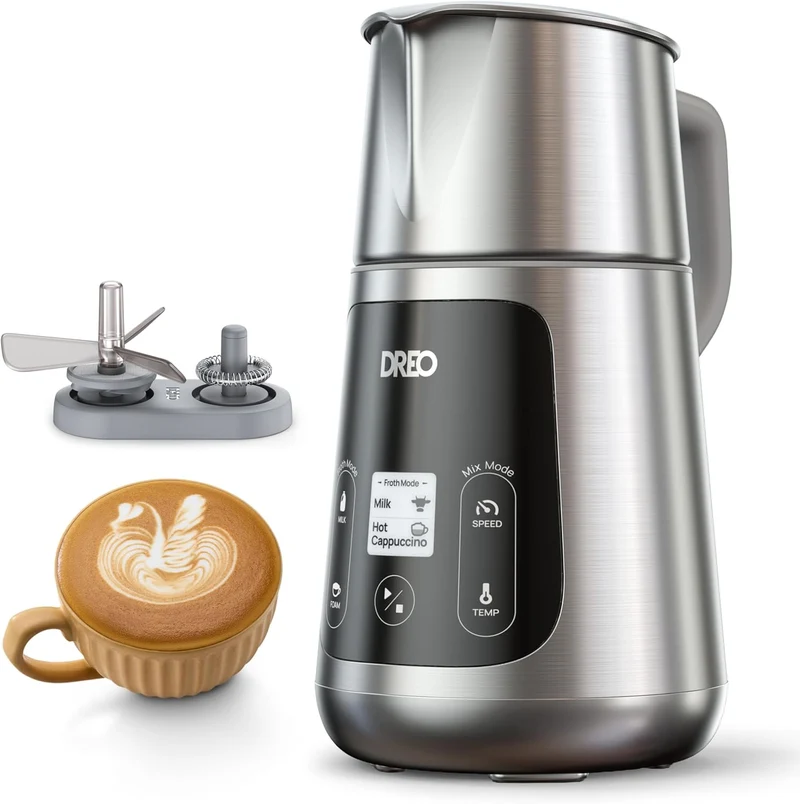 Milk Frother All-in-1 Electric 15oz/450ml Automatic Foam Frother for Latte Art-level Microfoam, 30+ Drinks, Easy to Clean, Dishwasher Safe, LED display