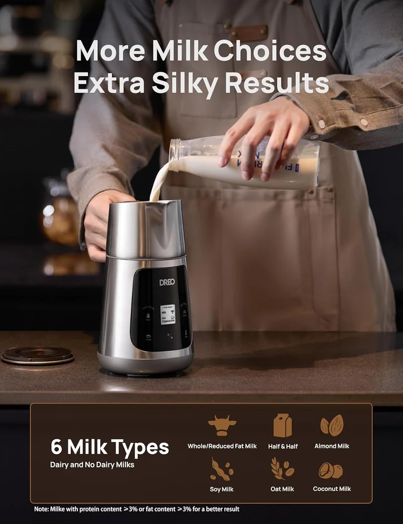 Milk Frother All-in-1 Electric 15oz/450ml Automatic Foam Frother for Latte Art-level Microfoam, 30+ Drinks, Easy to Clean, Dishwasher Safe, LED display