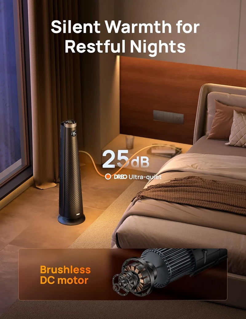 Space Heater Large Room, 30" Electric w/ Remote, 120° Oscillation, Adjustable Thermostat, 5 Heat & 3 Fan levels, 8 Safety Protections, 25dB Quiet, 1-12H Timer- Gold