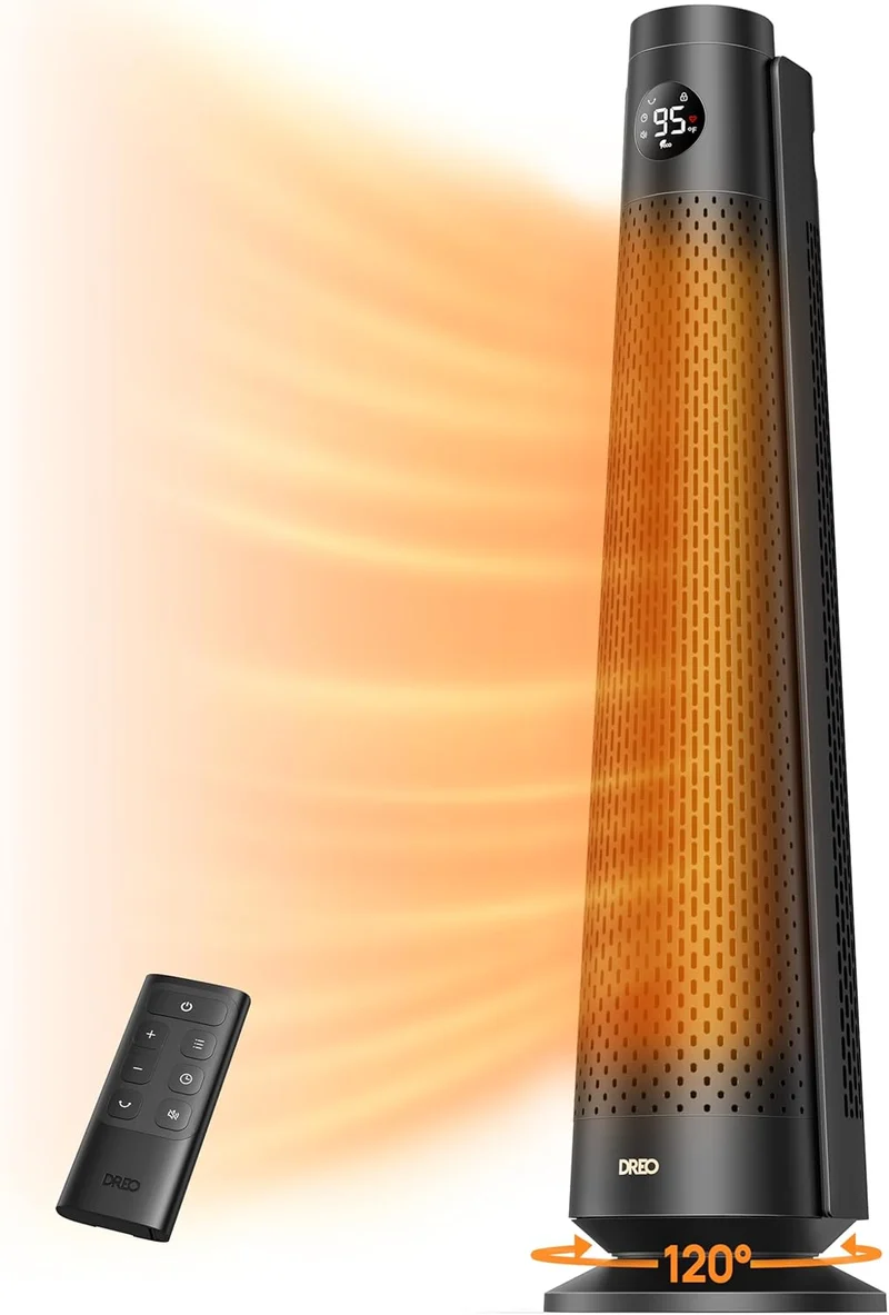 Space Heater Large Room, 30" Electric w/ Remote, 120° Oscillation, Adjustable Thermostat, 5 Heat & 3 Fan levels, 8 Safety Protections, 25dB Quiet, 1-12H Timer- Black