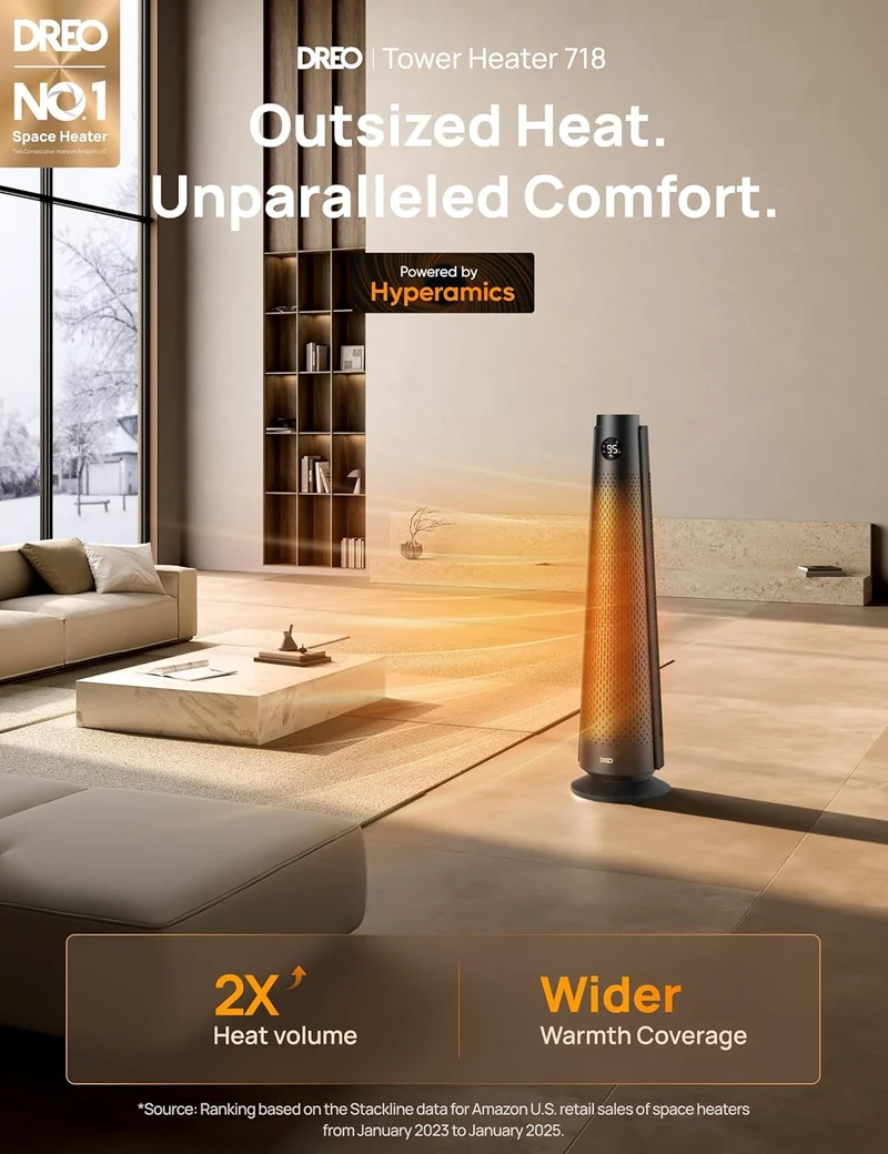 Space Heater Large Room, 30" Electric w/ Remote, 120° Oscillation, Adjustable Thermostat, 5 Heat & 3 Fan levels, 8 Safety Protections, 25dB Quiet, 1-12H Timer- Black