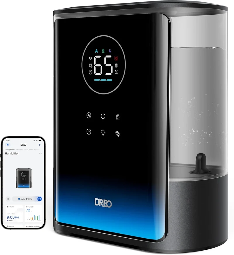8L Smart Humidifier Large Room 600ft², HM717S, 80H Runtime Supersized Warm and Cool Mist 28dB Quiet Air Humidifier for Indoor - Black