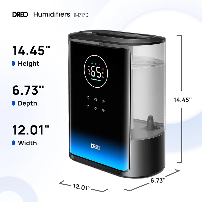8L Smart Humidifier Large Room 600ft², HM717S, 80H Runtime Supersized Warm and Cool Mist 28dB Quiet Air Humidifier for Indoor - Black